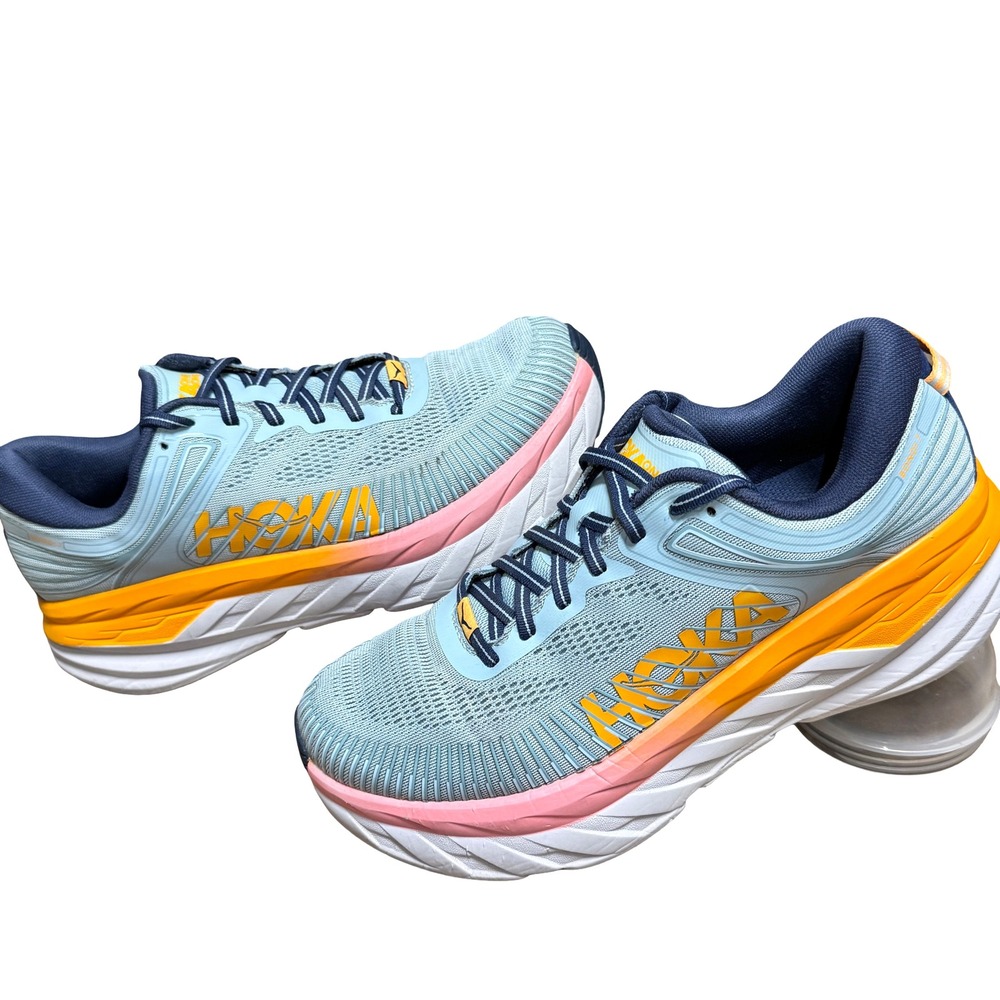Hoka One One Womens Light Blue Yellow Pink Sneakers